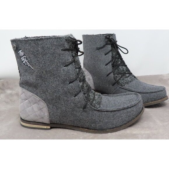 The Sak Sakroots Womens 10 Gray Jayla Boots Lace Up Booties Owl Felt Boucle NEW - Picture 1 of 12